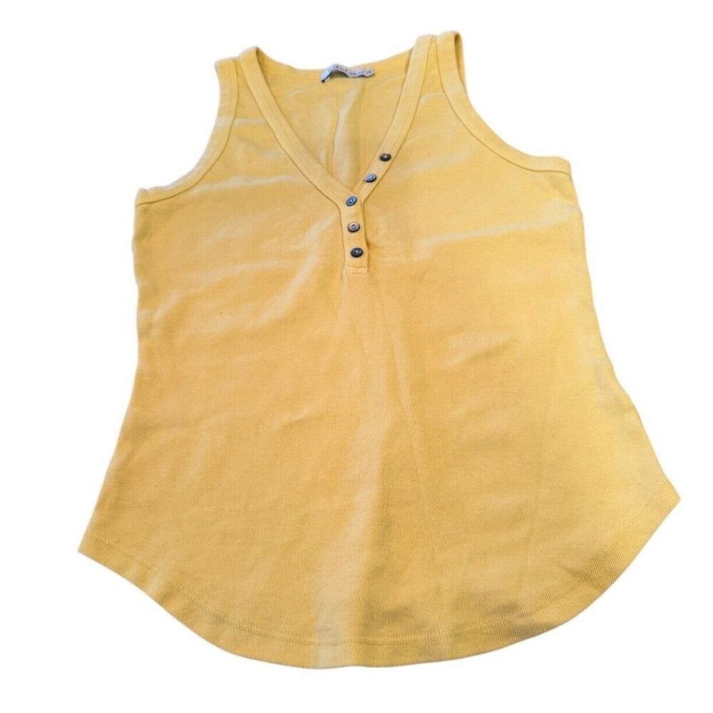 Michael Stars Luna One Size Butter Cotton Y-Neck Henley Tank Semi-Fitted